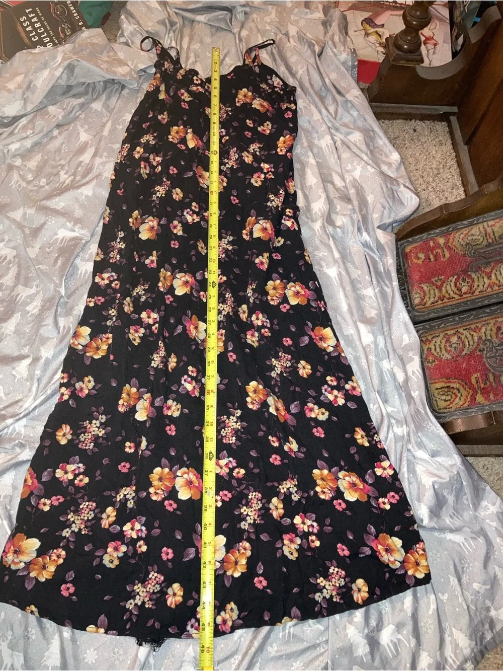 Vintage 100% sleeveless rayon floral maxi dress dark fairy grunge size large - Picture 4 of 9